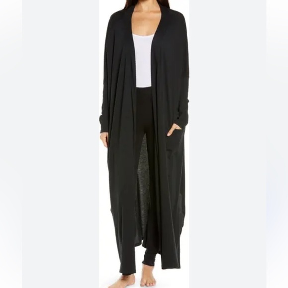 LUNYA Organic Pima Cotton Long Duster Cardigan Black One Size - Picture 1 of 9
